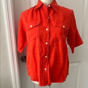 Ralph Lauren Petite Orange Linen Short sleeve button down Shirt